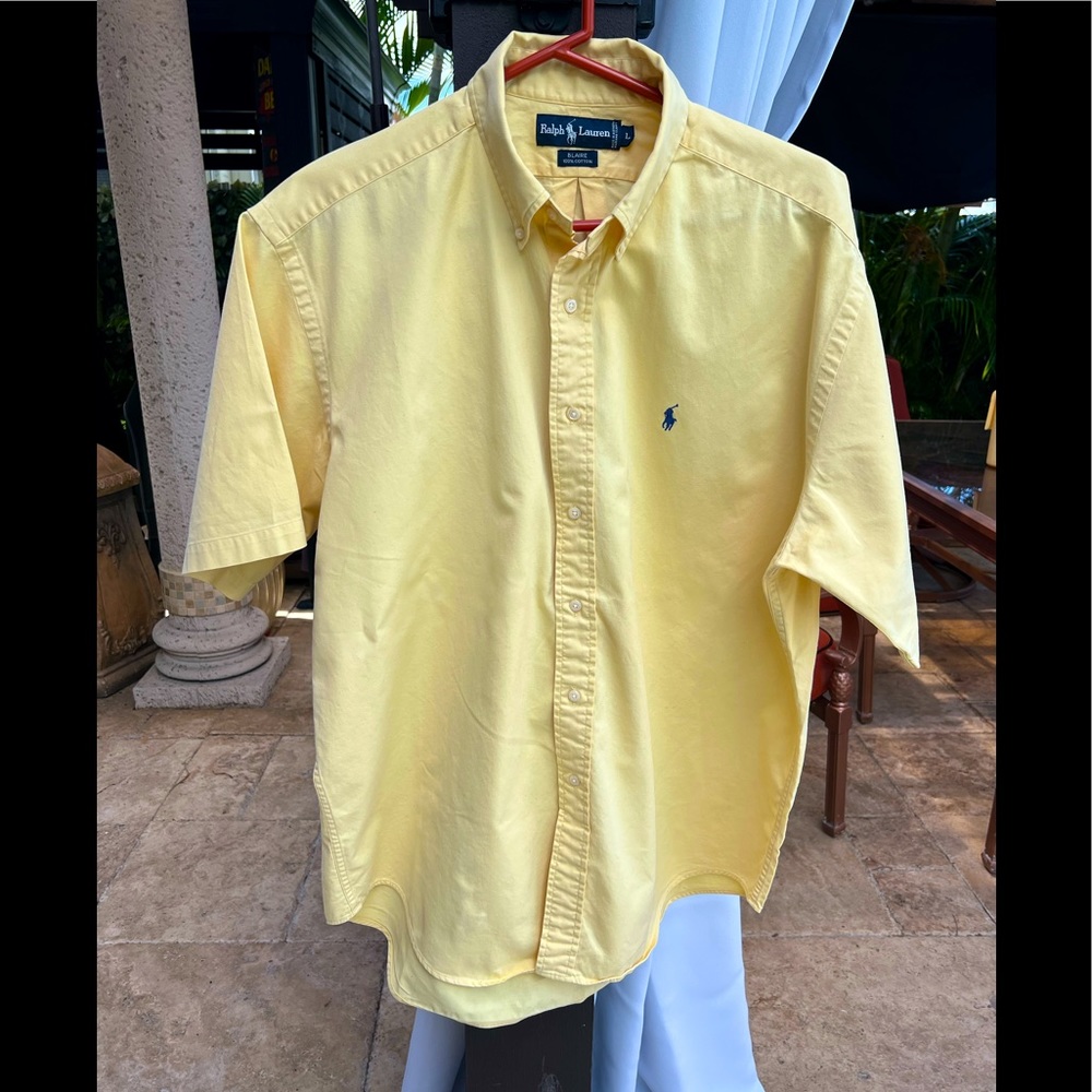 Vintage Ralph Lauren Blaire Yellow Short Sleeve Button Down Collar Shirt Sz L